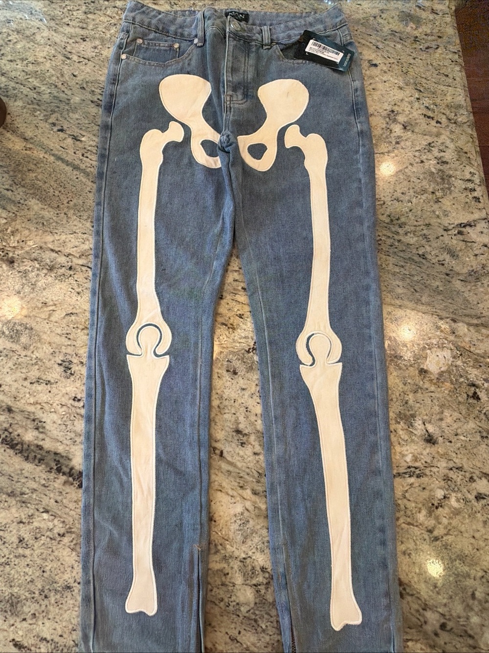 Boohoo Man Skeleton Applique Skinny Jeans Mens 32 NWT